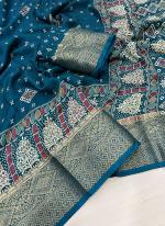 Moss Mello Sea Blue Traditional Wear Zari Work Saree